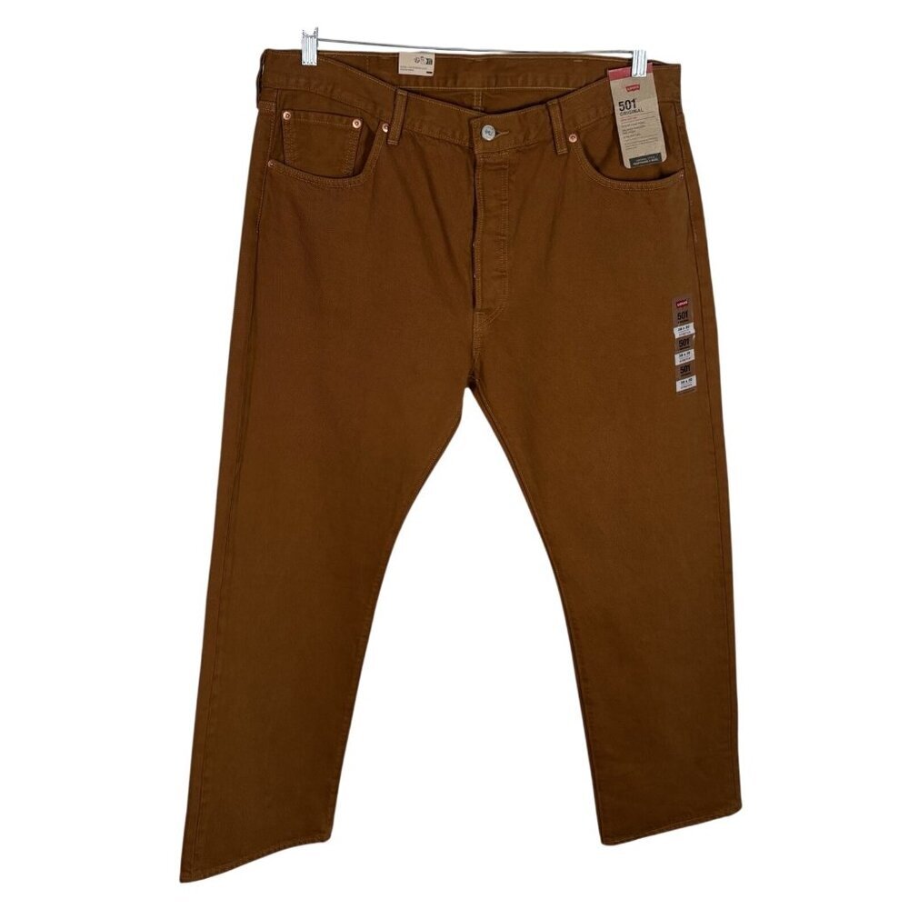 Levis Men 38x30 Tobacco Brown Denim Button Fly 501 Original Straight Jeans NWT